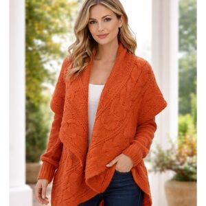 Angora Sweater Verso Cable KNIT Jacket Coat  Swetar  sz M Orange Italy Angora